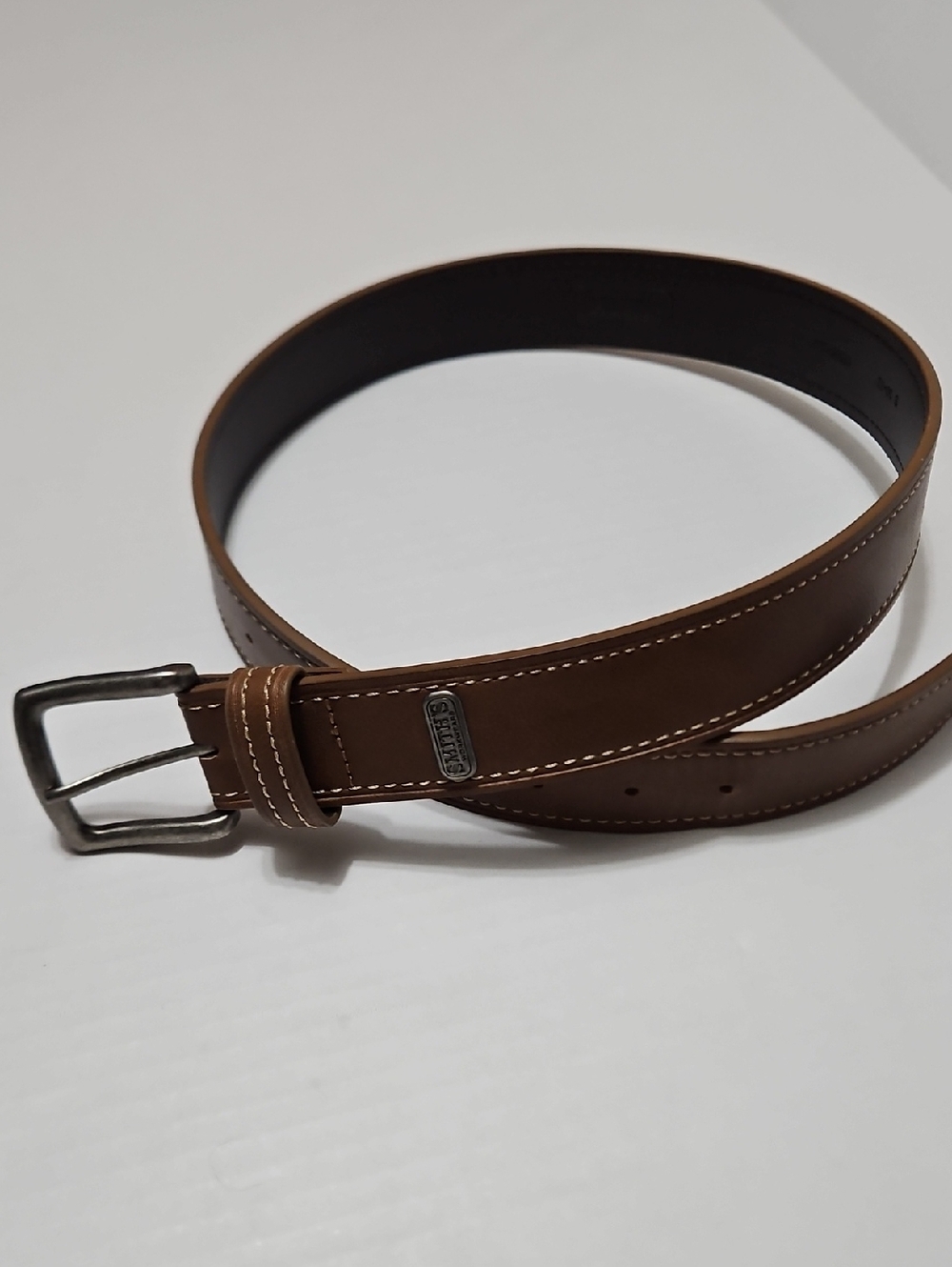 SMITH Dark Brown Leather Belt with Embossed Logo Size 30-32